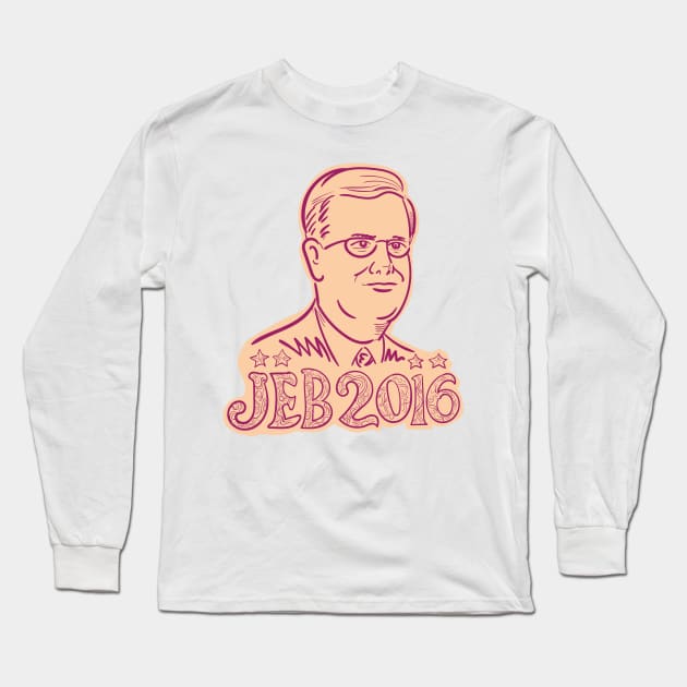 Jeb Bush 2016 President Cartoon Long Sleeve T-Shirt by retrovectors